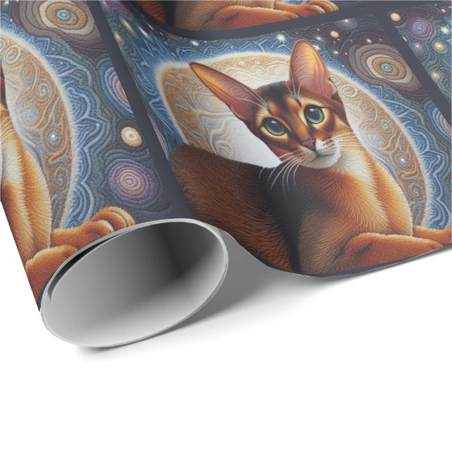 Artistic Abyssinian Cat,  Modern Abyssinian Kitten Wrapping Paper (Roll Corner)