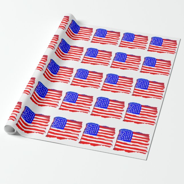 Artistic American Flag Wrapping Paper (Unrolled)