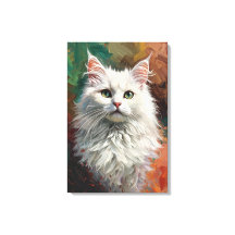 Artistic Angora Cat Portrait Vibrant Oil Painting