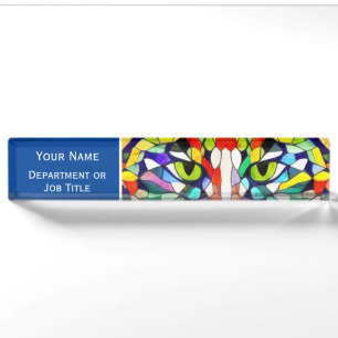 Artistic Animal Face - Green Cats Eyes Watching Nameplate