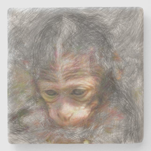artistic animal monkey baby stone coaster (Front)