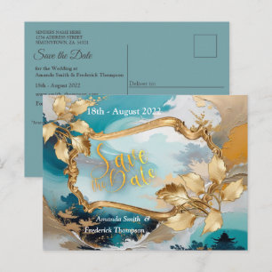 Artistic Asian Oriental Waves & Sceneries Announcement Postcard