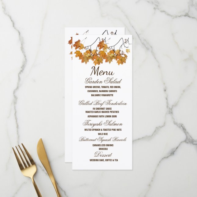 Artistic Automne Feuilles Menu Mariage (Devant/Arrière en situation)