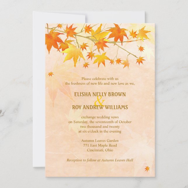 Artistic Autumn Foliage Modern Wedding Invitation (Front)