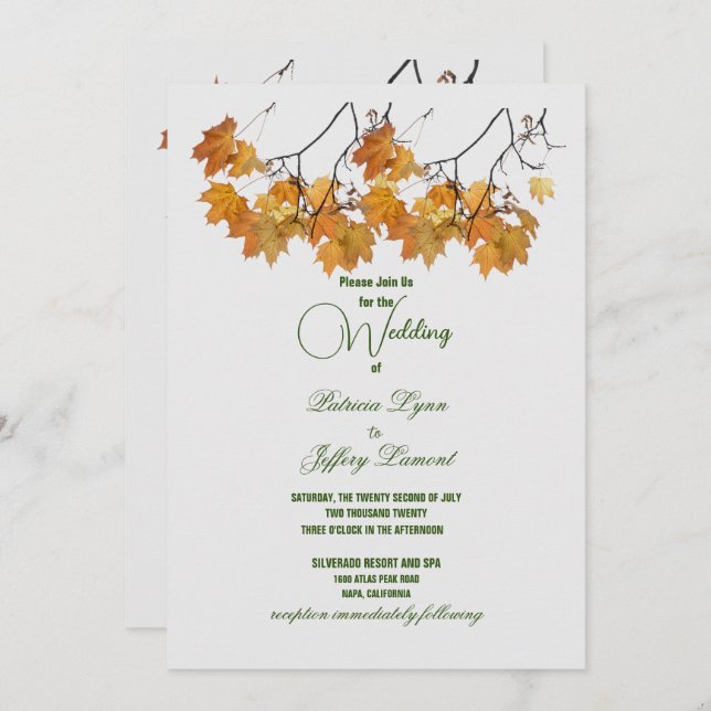 Artistic Autumn Leaves Wedding Invitations (Front/Back)