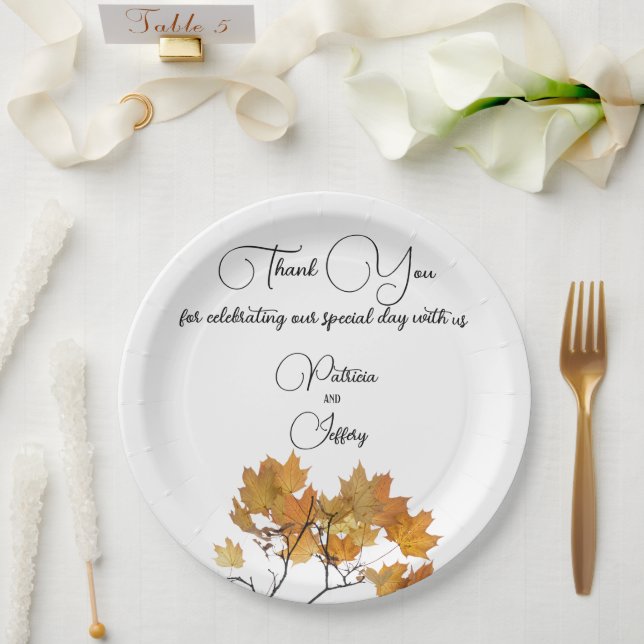 Artistic Autumn Leaves Wedding  Paper Plate (Wedding)