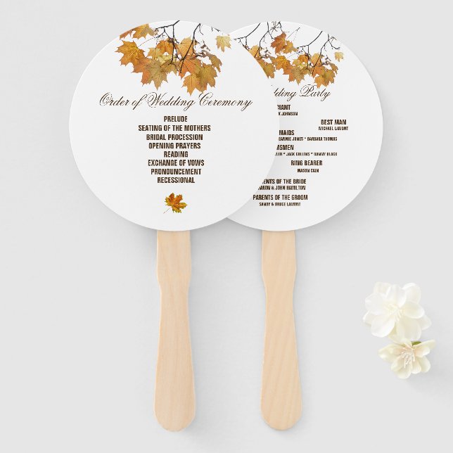 Artistic Autumn Leaves Wedding Program Hand Fan (Front and Back)