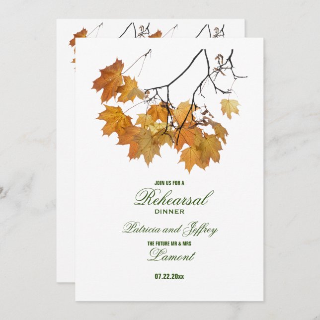 Artistic Autumn Leaves Wedding Rehearsal Dinner In Invitation (Front/Back)