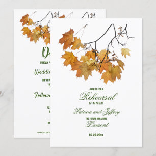 Artistic Autumn Leaves Wedding Rehearsal Dinner In Invitation