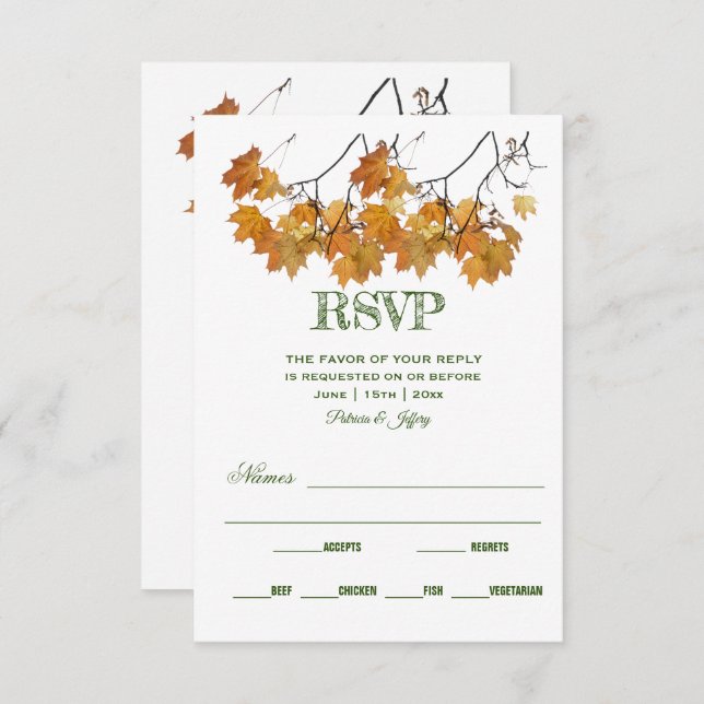 Artistic Autumn Leaves Wedding RSVP Card (Front/Back)