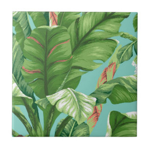 Artistic Banana Leaf & flower watercolor painting Tile
