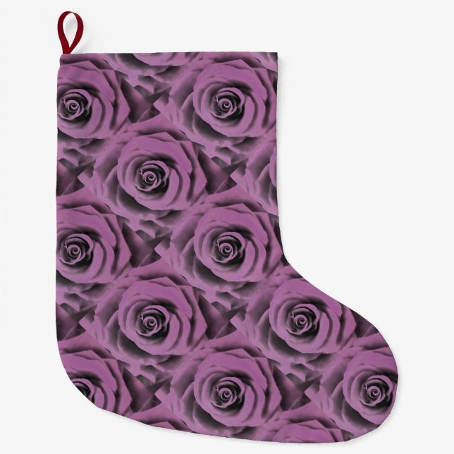 Artistic Big Dark Lavender Rose Large Christmas Stocking (Front)