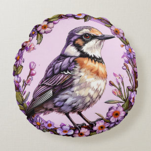 Artistic Bird in Blooming Floral Wreath Soft Round Pillow