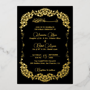 Artistic Black Gold Floral Paisley Muslim Wedding