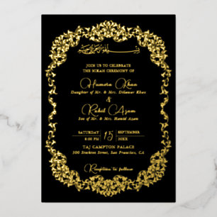 Artistic Black Gold Floral Paisley Muslim Wedding