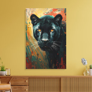 Artistic Black Panther – Vibrant Oil Painting Canvas Print