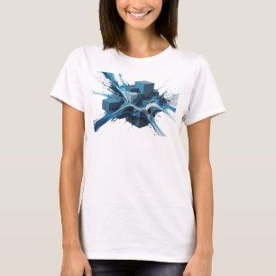 Artistic Blue Abstract Cubes Art Design T-Shirt