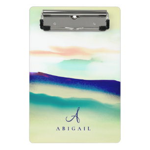 Artistic Blue Abstract Landscape Monogrammed Mini Clipboard