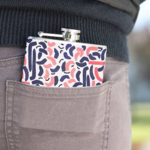 Artistic Blue and Orange Acrylic Shapes Pattern Hip Flask