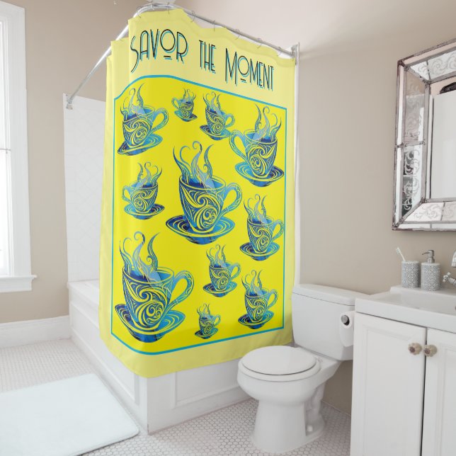 Artistic Blue Coffee Cup with Swirling Patterns (In Situ)