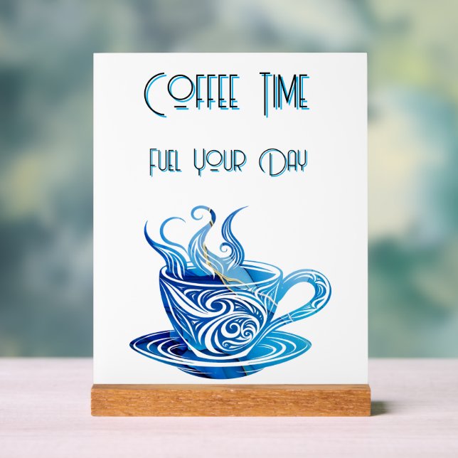 Artistic Blue Coffee Cup with Swirling Patterns Acrylic Sign (Neutral)