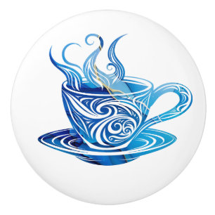 Artistic Blue Coffee Cup with Swirling Patterns Ceramic Knob
