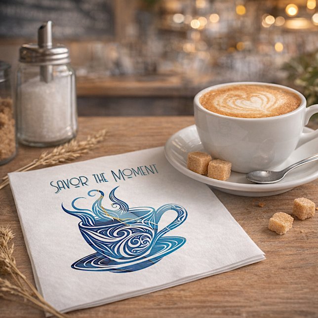 Artistic Blue Coffee Cup with Swirling Patterns Napkin (Creator Uploaded)