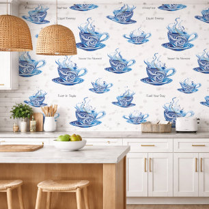 Artistic Blue Coffee Cup with Swirling Patterns Wallpaper