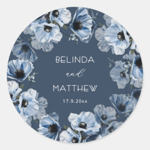 Artistic Blue Flowers   Wedding Classic Round Sticker