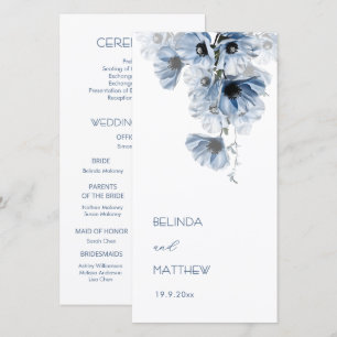 Artistic Blue Flowers Wedding Program