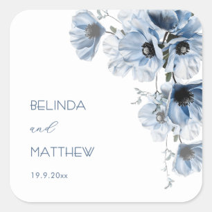 Artistic Blue Flowers Wedding Square Sticker