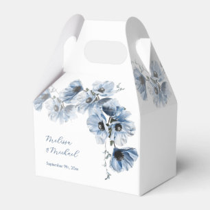 Artistic Blue Flowers White Wedding Favor Box