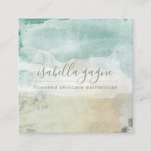 Artistic Blue Green Abstract Watercolor Skincare Square Business Card
