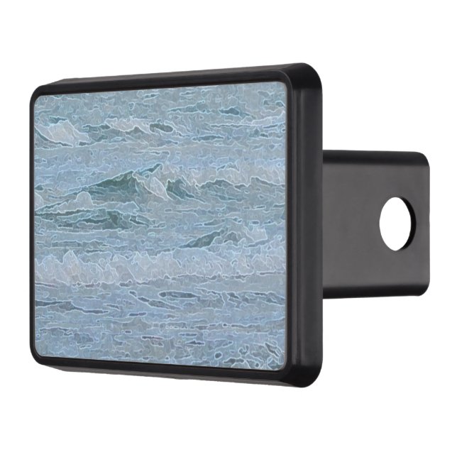 Artistic Blue Green Ocean Waves Art Print Trailer Hitch Cover (Left)