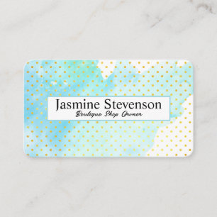 Artistic Blue Green Watercolor Polka Dot Pattern Business Card