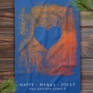 Artistic Blue Heart Drawing Family Christmas Kitchen Towel