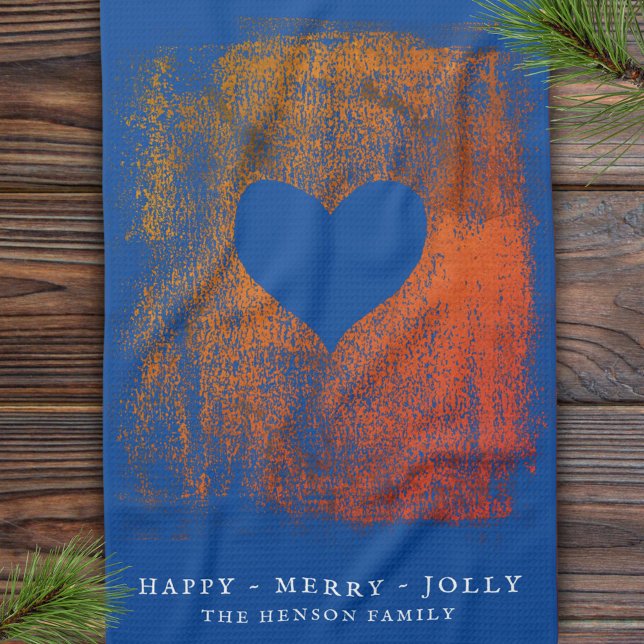 Artistic Blue Heart Drawing Family Christmas  Kitchen Towel (Creator Uploaded)