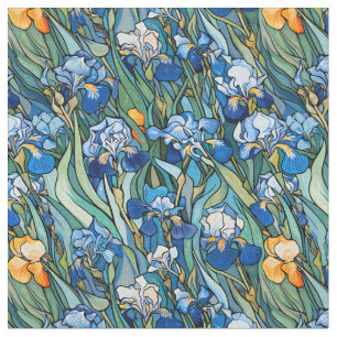 Artistic Blue Irises Fabric