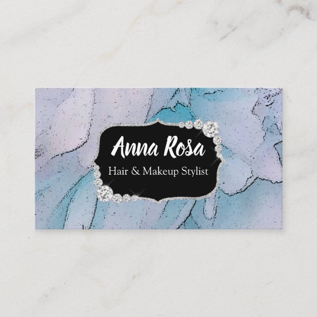 *~* Artistic Blue & Pink  Bling Diamond Abstract Business Card (Front)