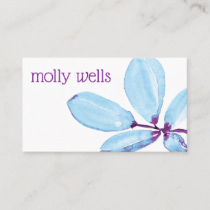 Artistic Blue Purple Watercolor Branch Business Card