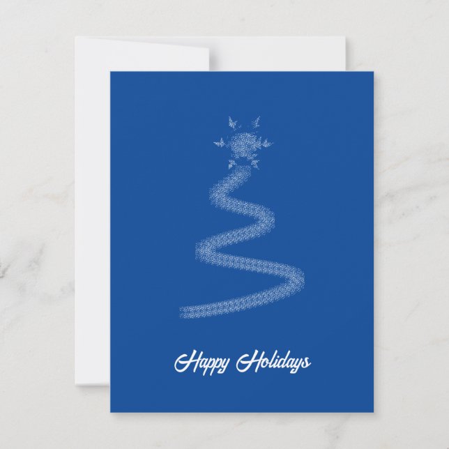 Artistic Blue Stars Ray Christmas Tree Holiday Card (Front)