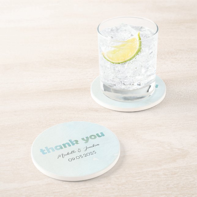 Artistic Blue Watercolor Floral Illustration Coaster (Side)