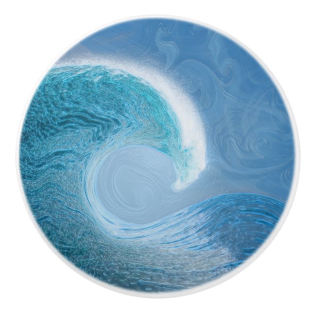 Artistic Blue Wave Ceramic Knob (Front)