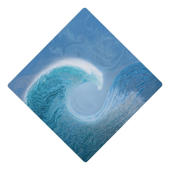 Artistic Blue Wave Graduation Cap Topper (Front)