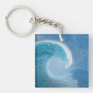 Artistic Blue Wave Keychain