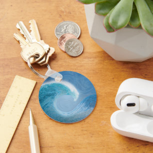 Artistic Blue Wave Keychain