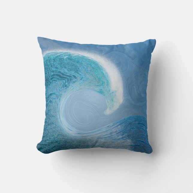 Artistic Blue Wave Throw Pillow (Front)