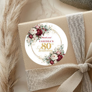 Artistic Blush Burgundy 80th Birthday Stickers