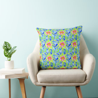Artistic Bohemian Floral Vibrant Watercolor Throw Pillow