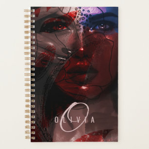 Artistic Bohemian Woman Face Portrait Monogram Planner